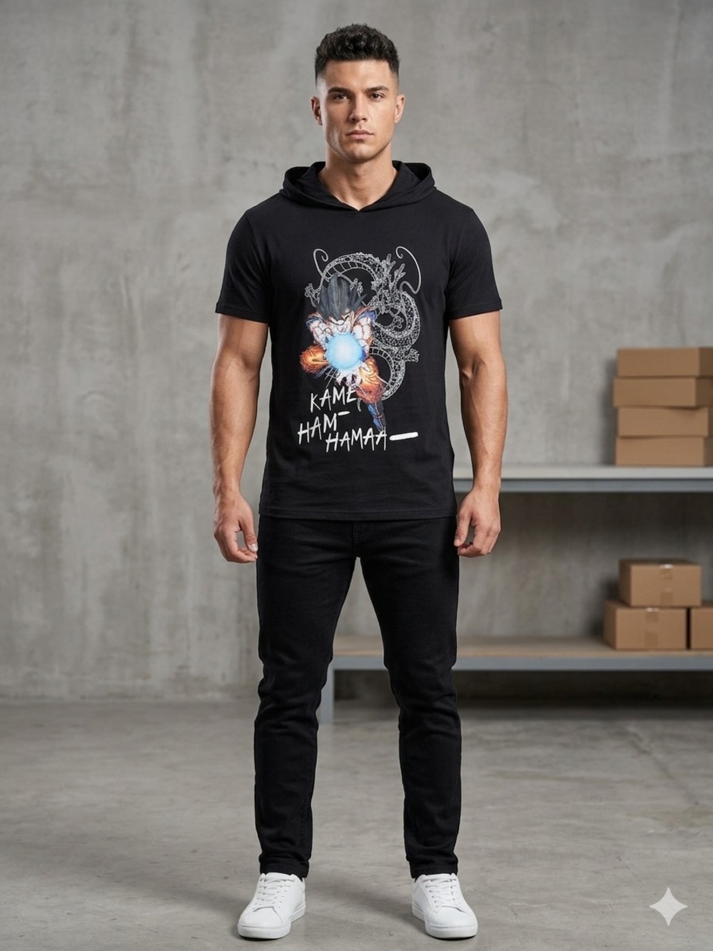 Black Short Sleeve Tee with Graphic Design
